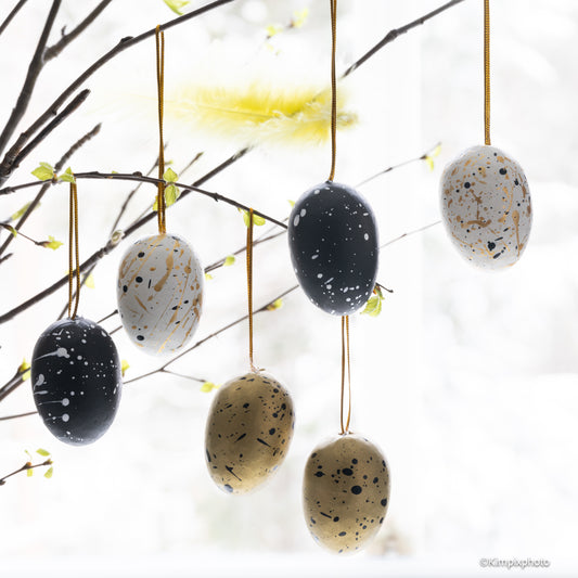 EGG SPLASH 6cm, 6 PK Sort, Gull, Hvit