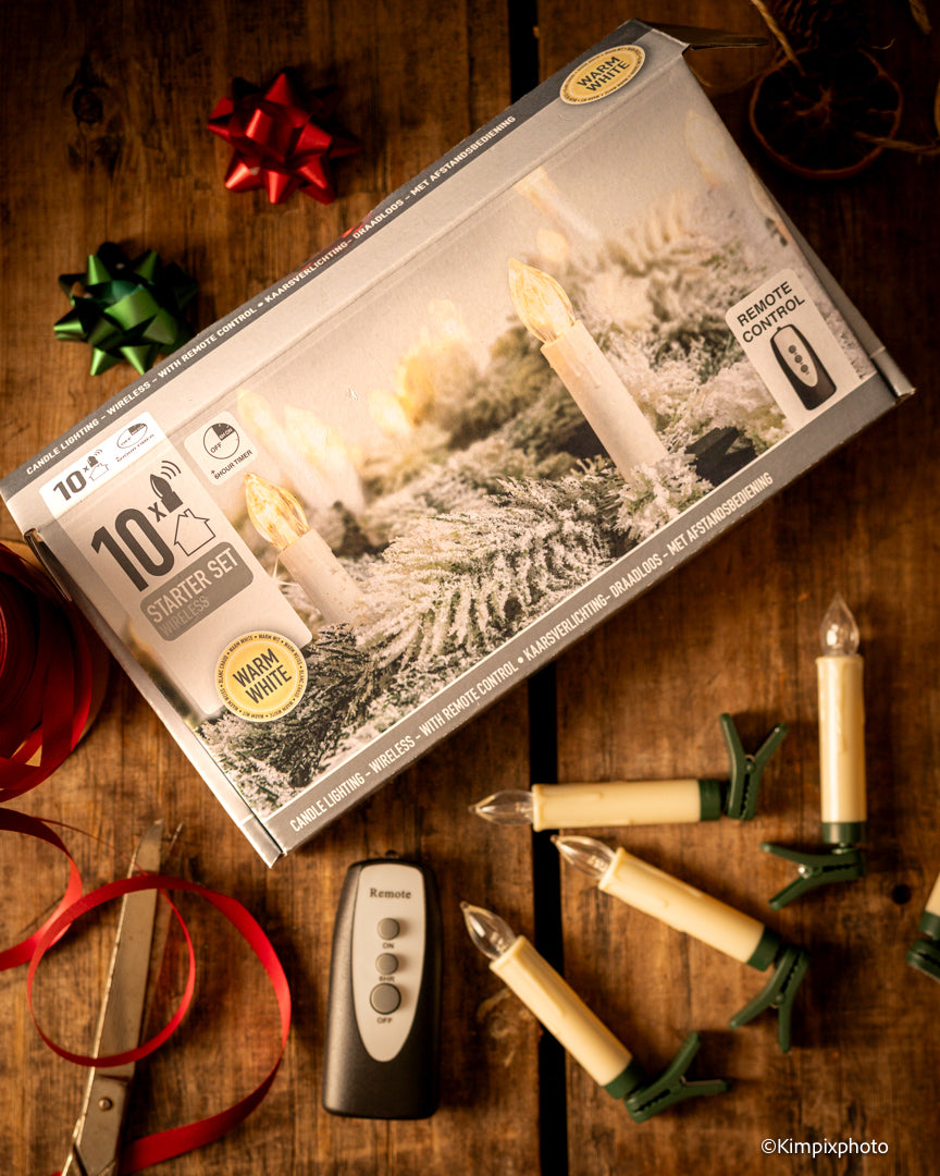 Juletrelys, batteridrevet med fjernkontroll 10 stk