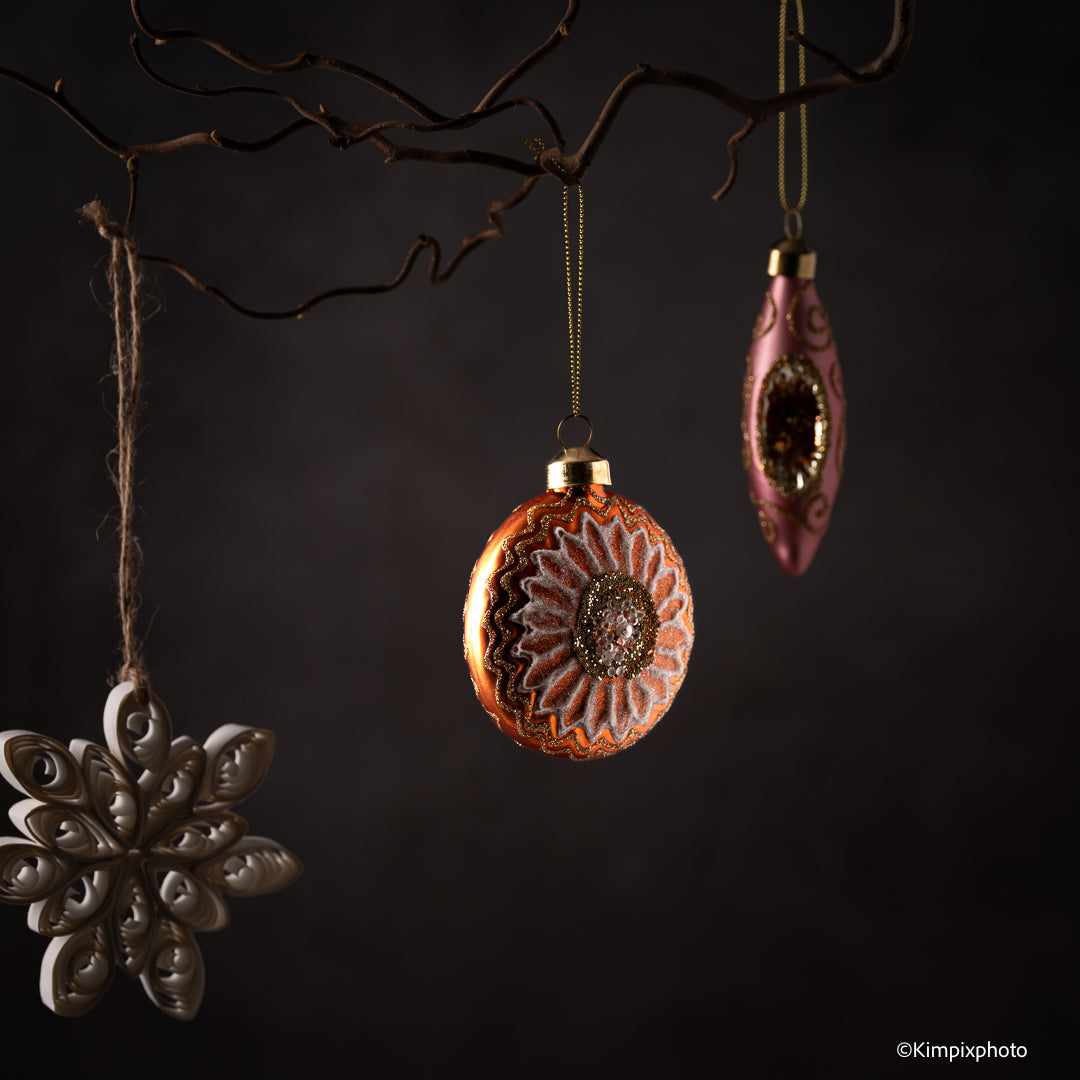 UND Glasskule flat m/ glitter Orange