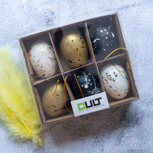 EGG SPLASH 6cm, 6 PK Sort, Gull, Hvit