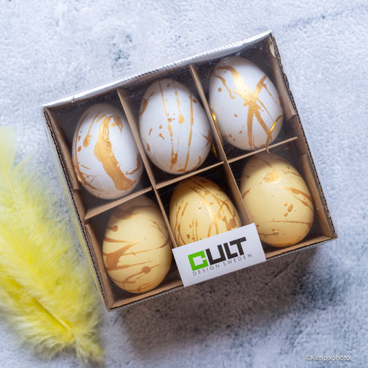 EASTER GOLDIE EGG hvit/gul/gull 6-pakning i boks