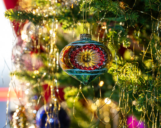 JULETREKULE MED REFLEKTOR, BLÅ/GULL