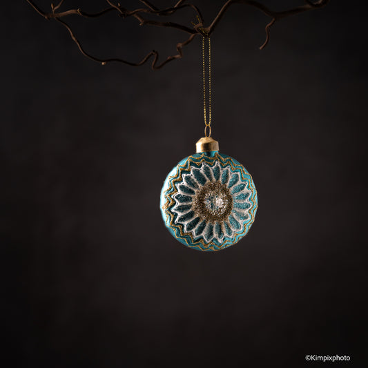 UND Glasskule flat m/ glitter, Aqua