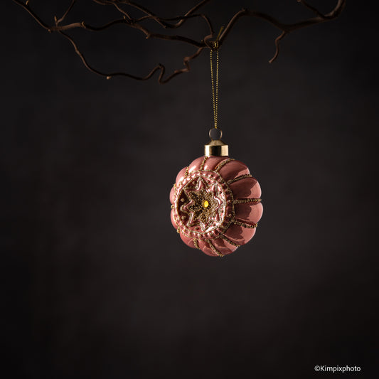 UND Glasskule flat m/glitter, Rose