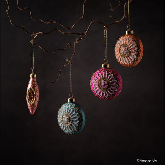 UND Glasskule flat m/ glitter, Aqua